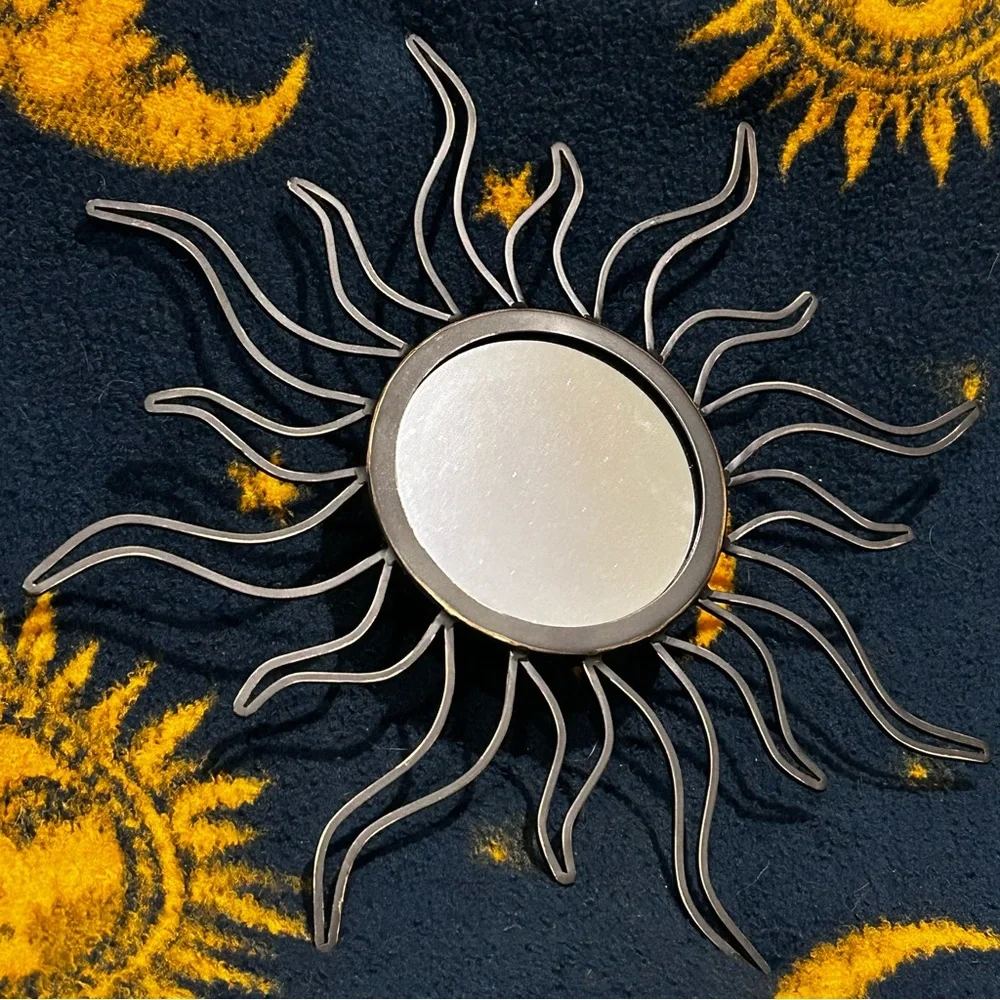 Retro 90s Style Celestial Sun Mirror Whimsigoth Metal Wall Decor Y2K Witchy